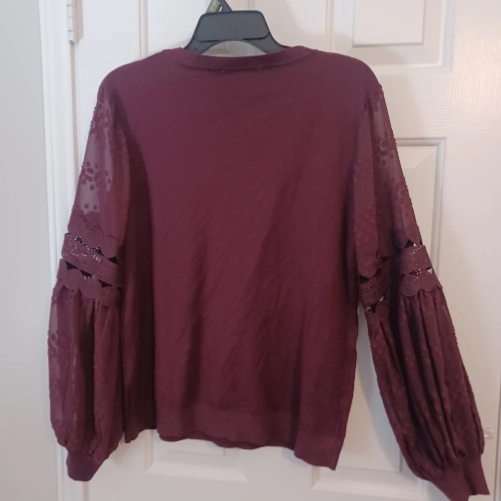 Siani Milano Burgandy Lace Sleeve Sweater Sz XL